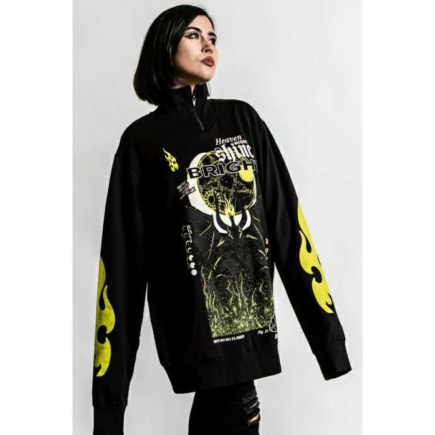 Zippered Sweatshirts * | Unisex Sweatshirt Killstar Shine Bright Track Black