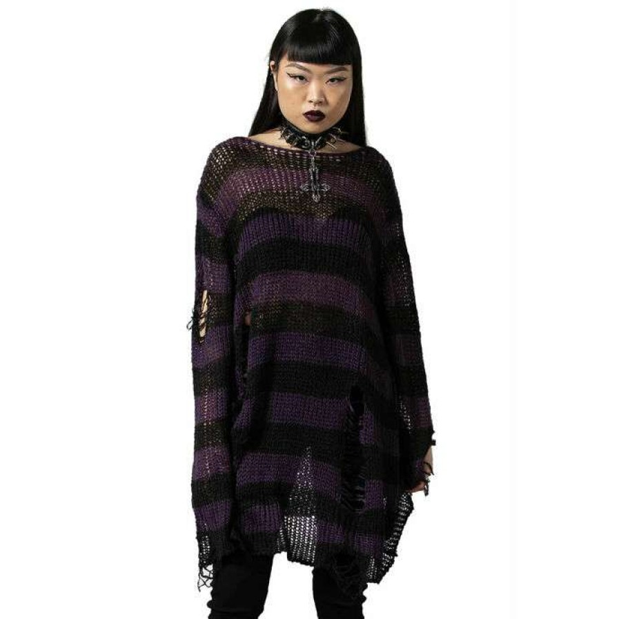 Sweaters * | Sweater Unisex Killstar Graph Knit Black/Eggplant