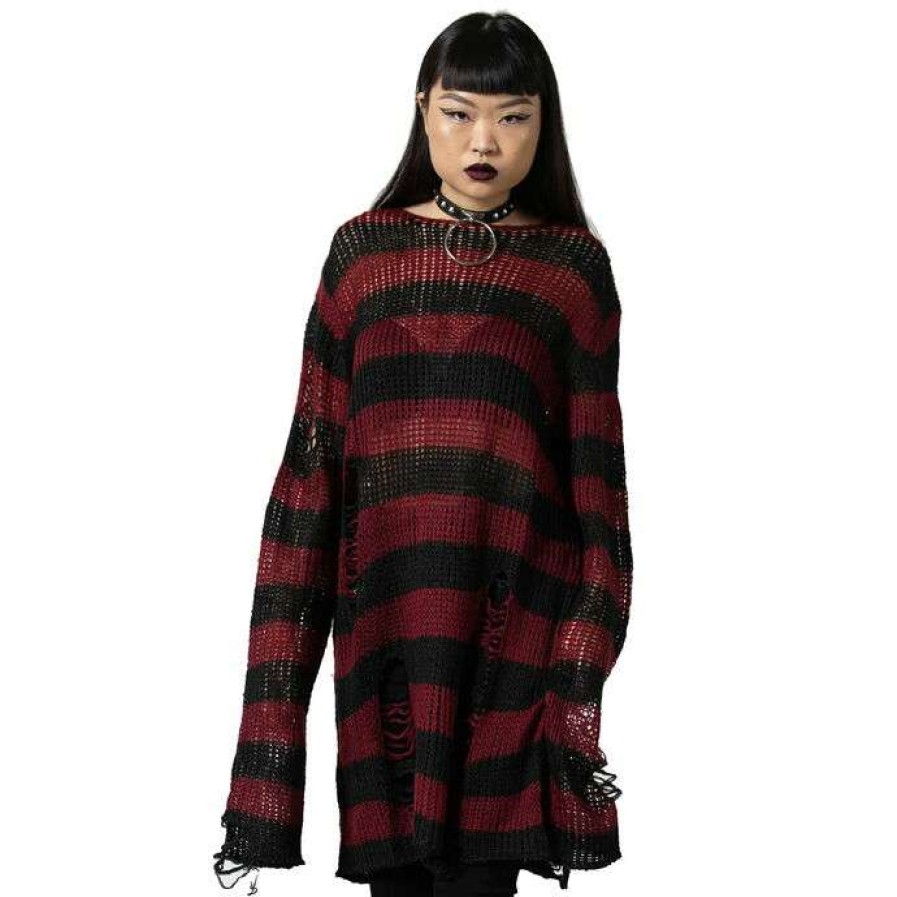 Sweaters * | Sweater Unisex Killstar Dahlia Knit Black/Wine