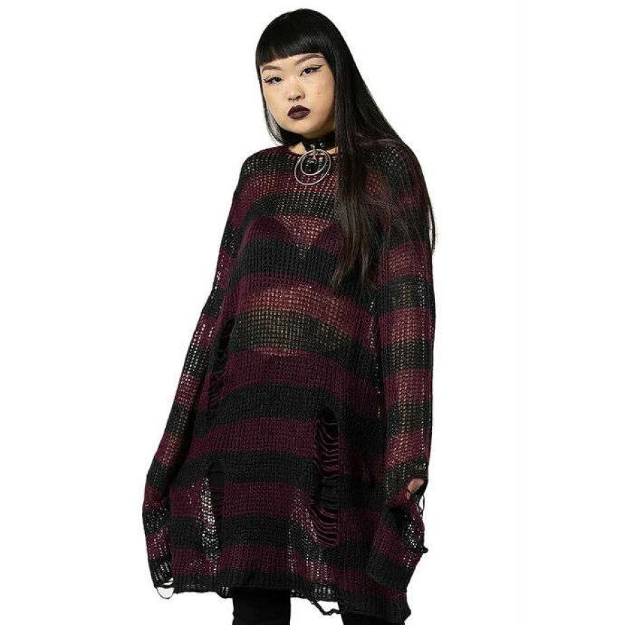 Sweaters * | Sweater Unisex Killstar- Cassius Knit Black/Currant