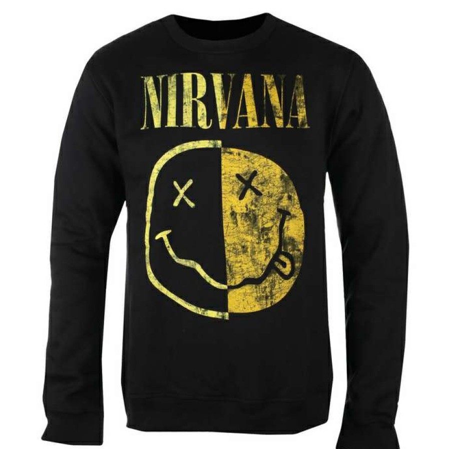 Sweatshirts * | Men'S Sweatshirt Nirvana Spliced Smiley Washed Out Black Amplified