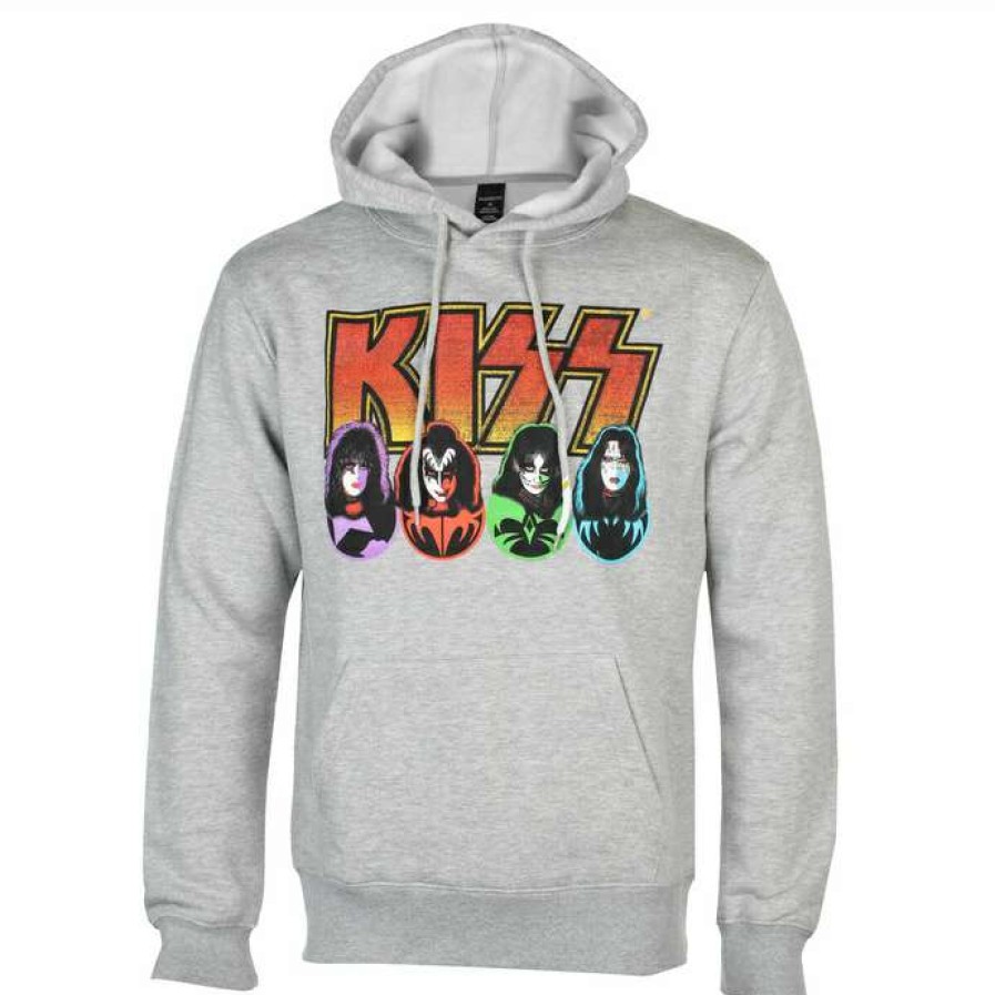 Hoodies * | Men'S Hoodie Kiss Logo, Faces & Icons Grey Rock Off