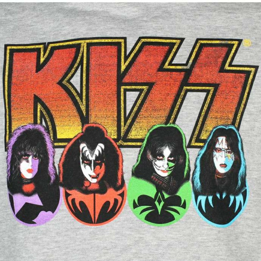 Hoodies * | Men'S Hoodie Kiss Logo, Faces & Icons Grey Rock Off