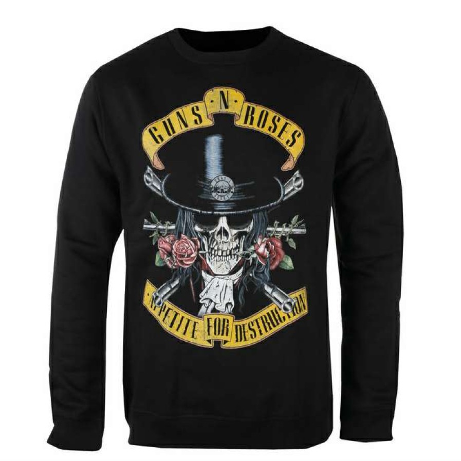 Sweatshirts * | Men'S Sweatshirt Guns N' Roses Top Hat Skull Washed Out Black Amplified