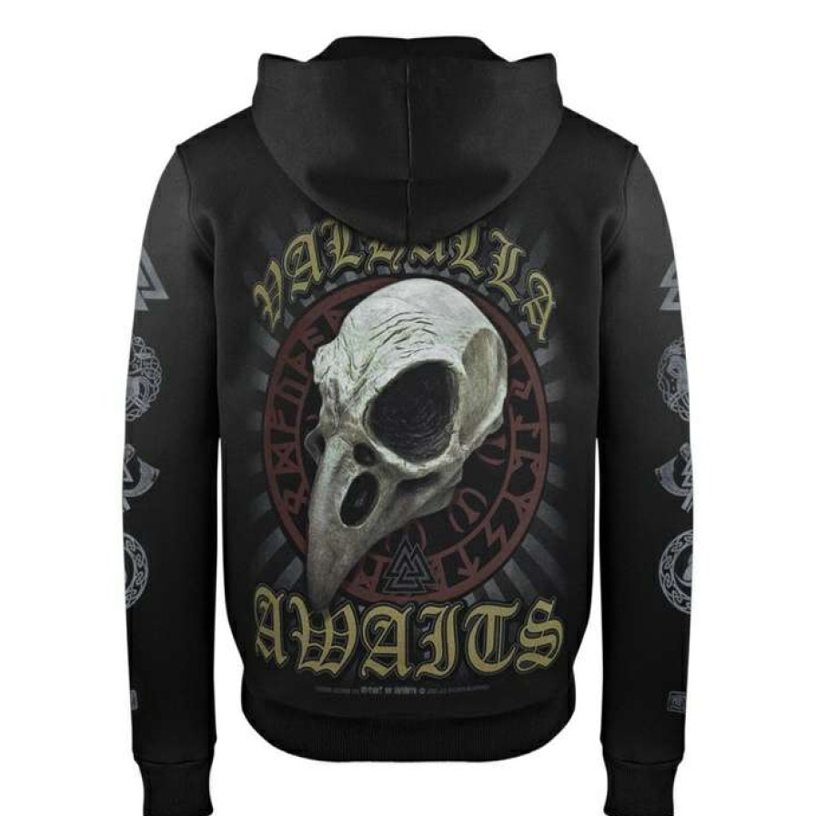 Zippered Hoodies * | Men'S Hoodie Victory Or Valhalla Crow Skull