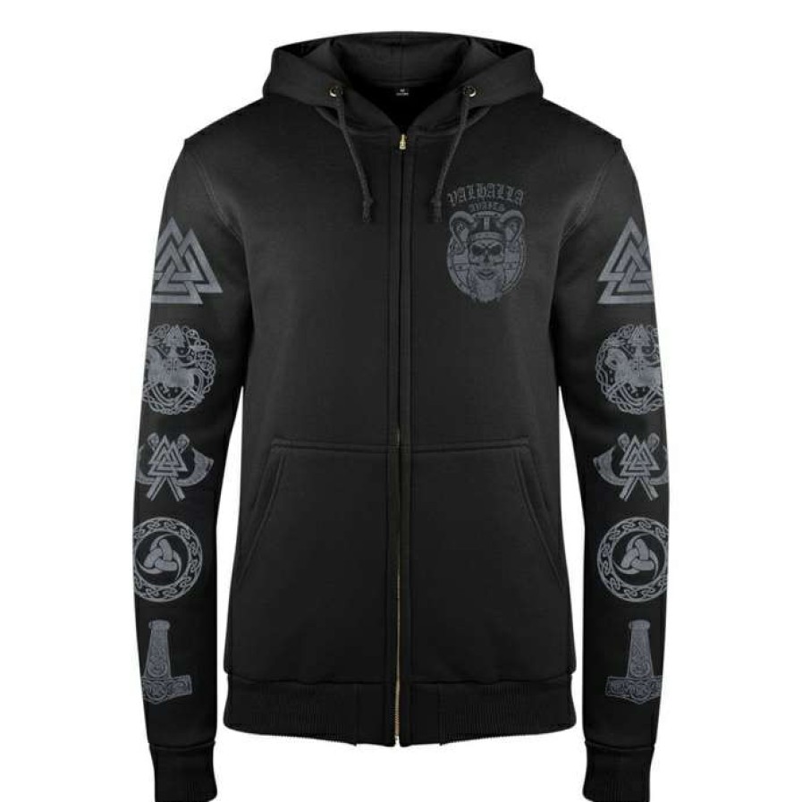 Zippered Hoodies * | Men'S Hoodie Victory Or Valhalla Crow Skull