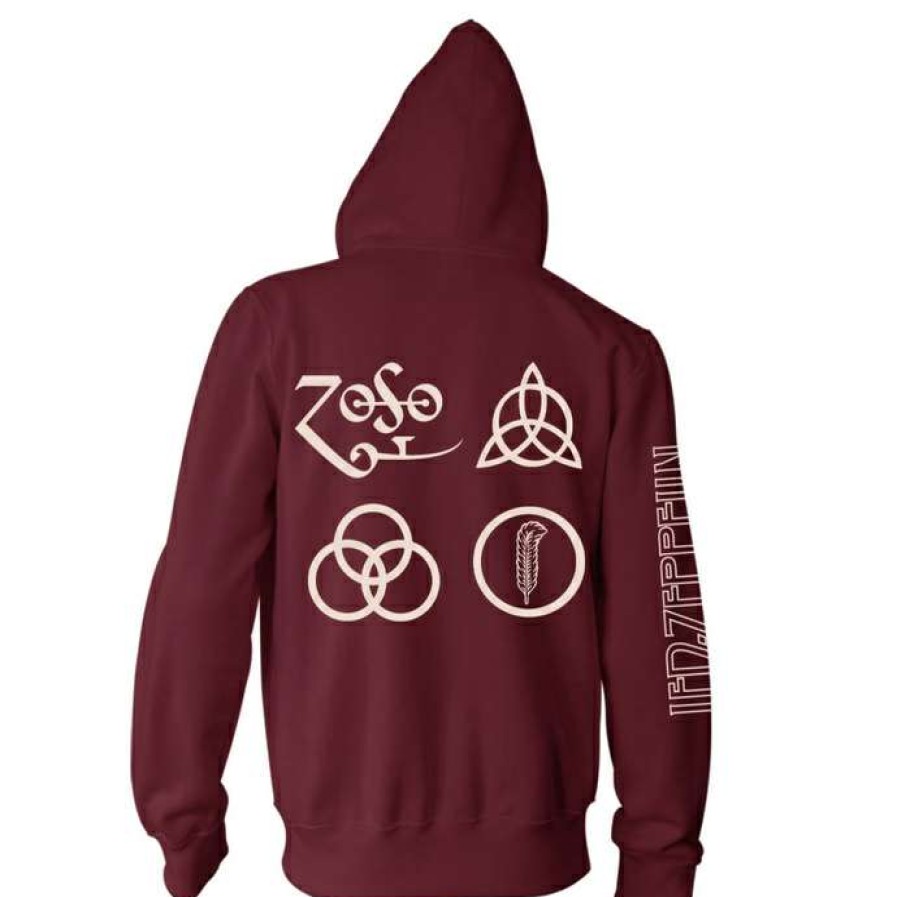 Zippered Hoodies * | Men'S Hoodie Led Zeppelin Symbols Maroon