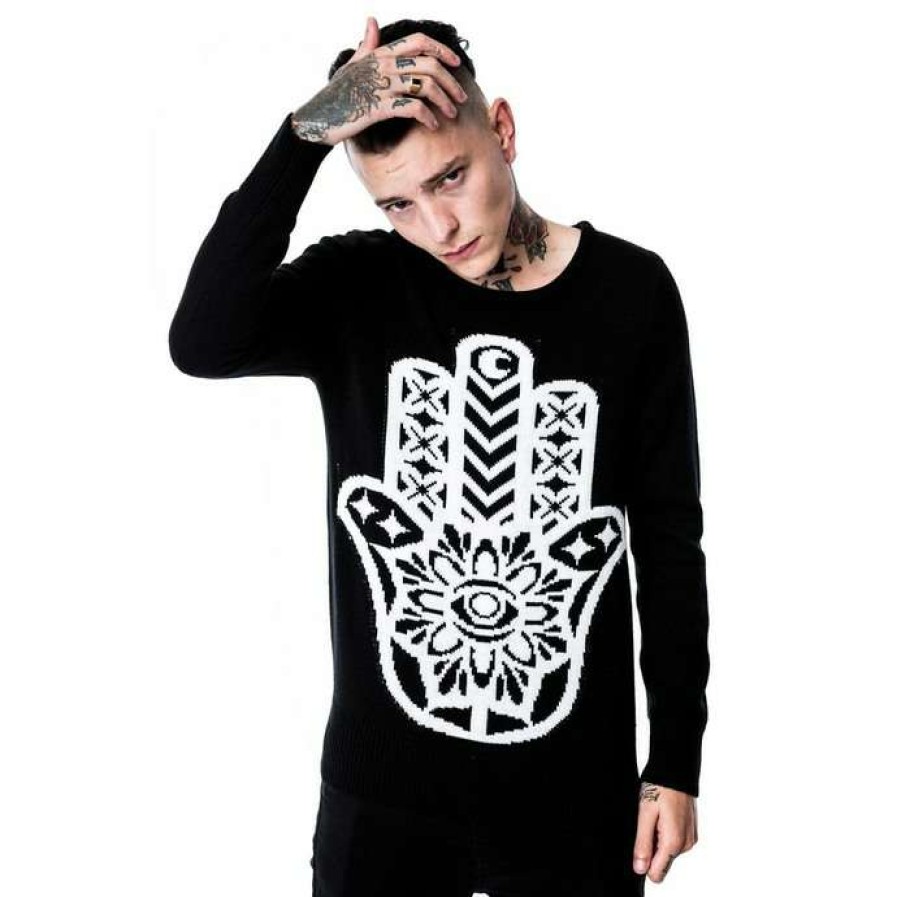 Sweaters * | Sweater (Unisex) Killstar Hamsa Black