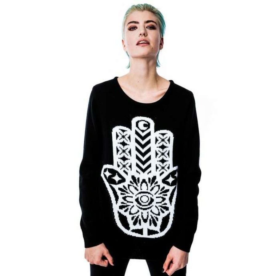 Sweaters * | Sweater (Unisex) Killstar Hamsa Black