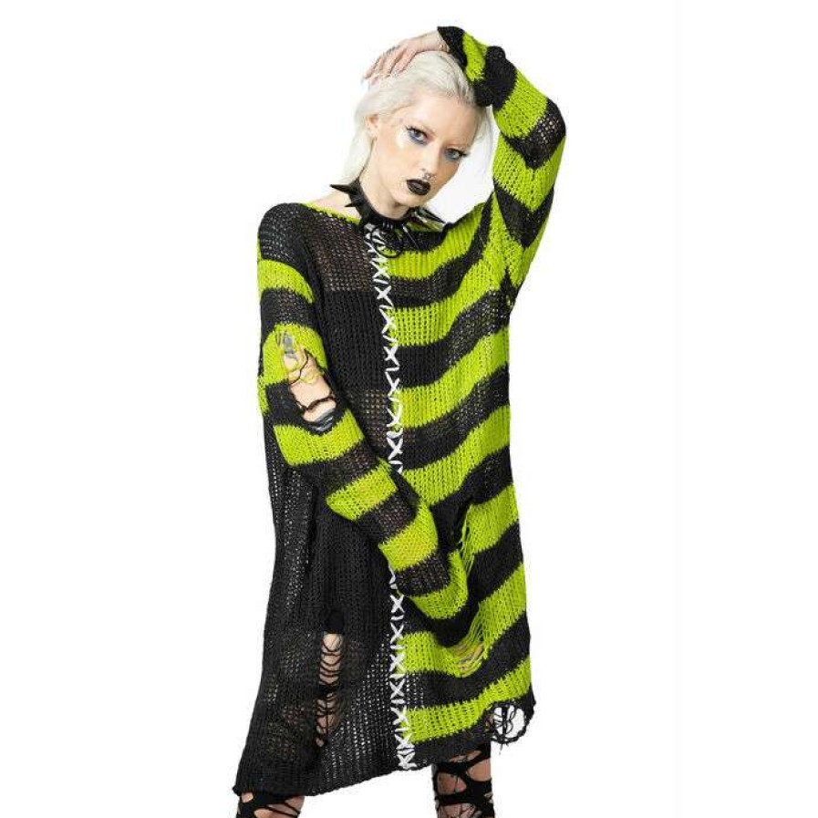 Sweaters * | Sweater Unisex Killstar Acidic Knit Black & Green