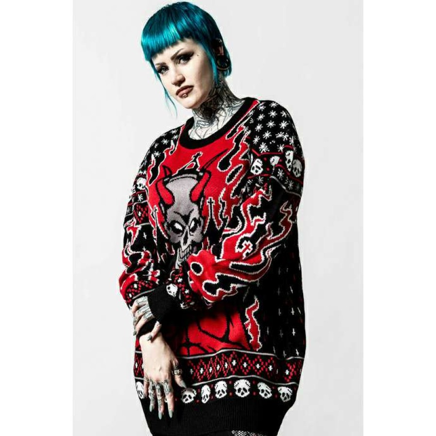 Sweaters * | Unisex Sweater Killstar Festive Af Knit Black