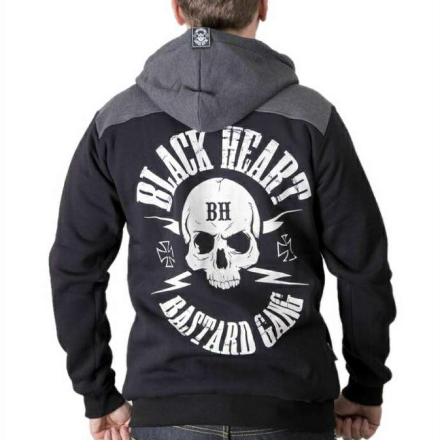 Zippered Hoodies * | Men'S Hoodie Black Heart Bastard Skul L Black