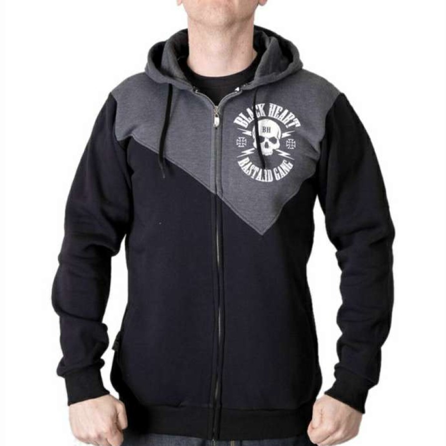 Zippered Hoodies * | Men'S Hoodie Black Heart Bastard Skul L Black