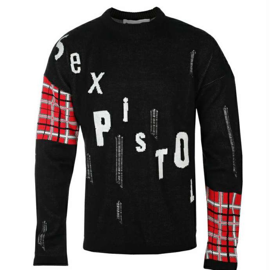 Sweaters * | Men'S Sweater Sex Pistols Distressed Tartan Logo- Rock Off