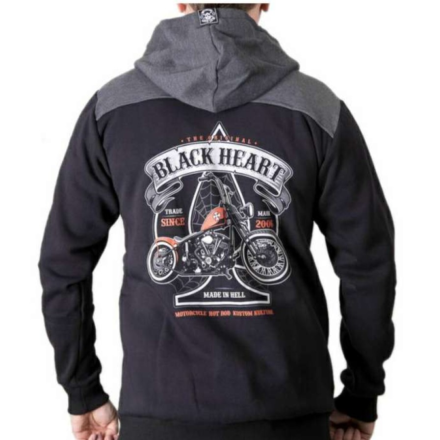 Zippered Hoodies * | Men'S Hoodie Black Heart Orange Chopper Black