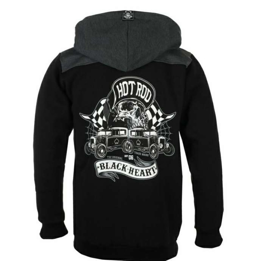 Zippered Hoodies * | Men'S Hoodie Black Heart Hot Roder Skull Black