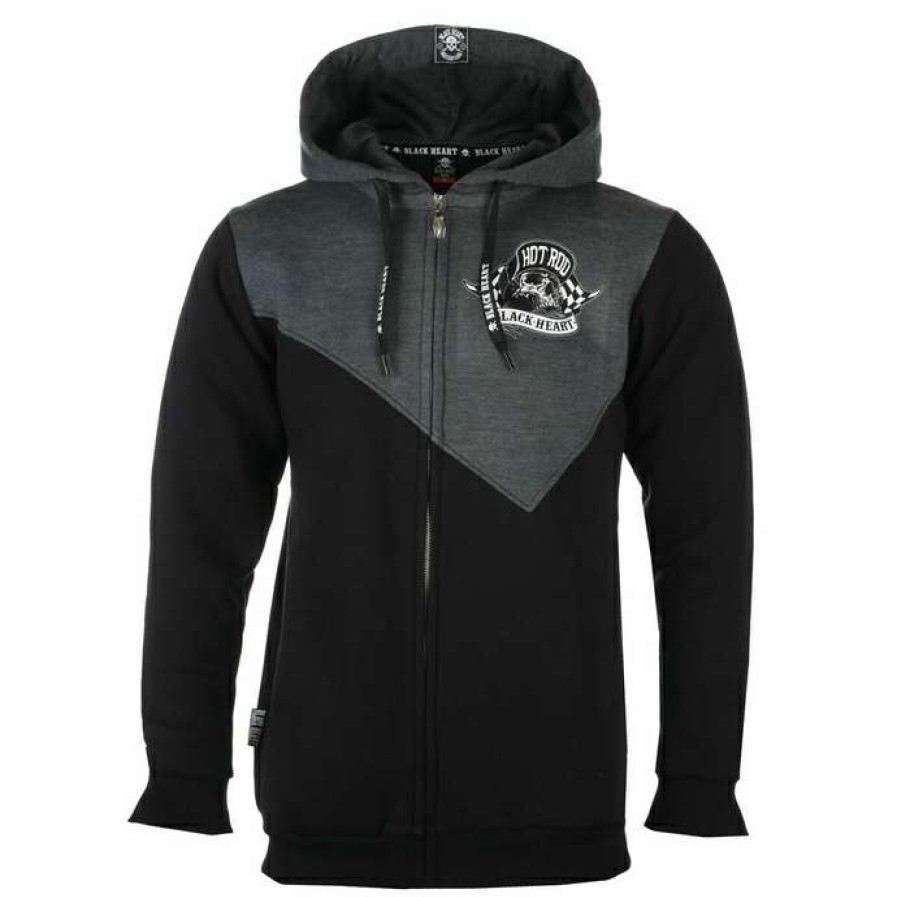 Zippered Hoodies * | Men'S Hoodie Black Heart Hot Roder Skull Black