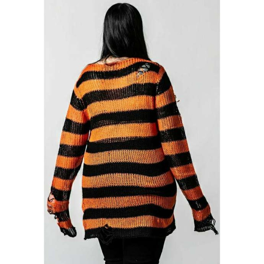 Sweaters * | Unisex Sweater Killstar Pumpkin Knit Black / Orange