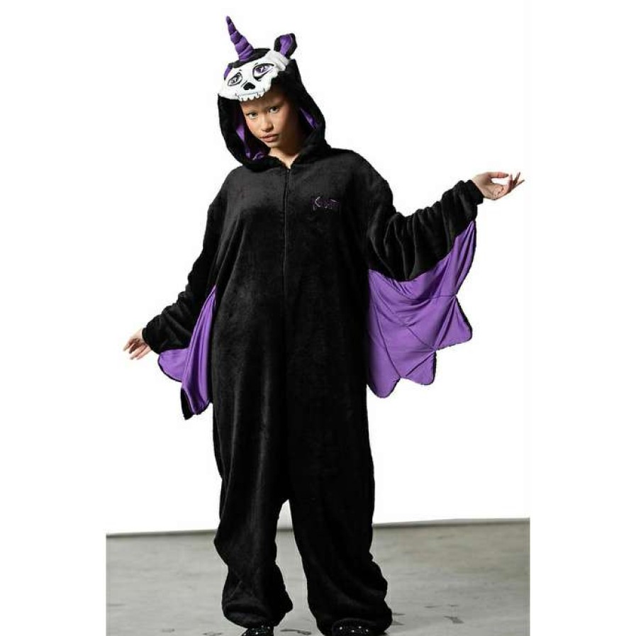 Zippered Hoodies * | Overall Unisex Killstar Unicorn Onesie Black