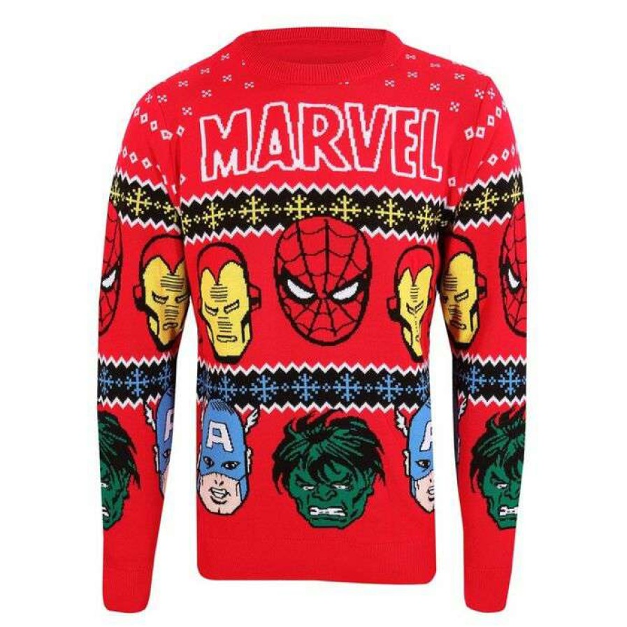 Sweaters * | Sweater Unisex Marvel Comics Christmas Jumper Face'S