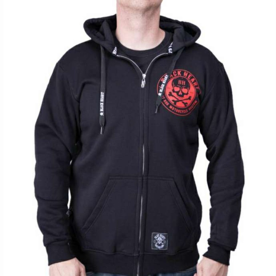 Zippered Hoodies * | Men'S Hoodie Black Heart Red Skull Black