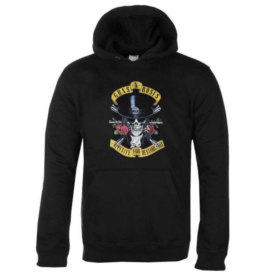 Hoodies * | Men'S Hoodie Guns N' Roses Tophat Skull Charcoal Amplified