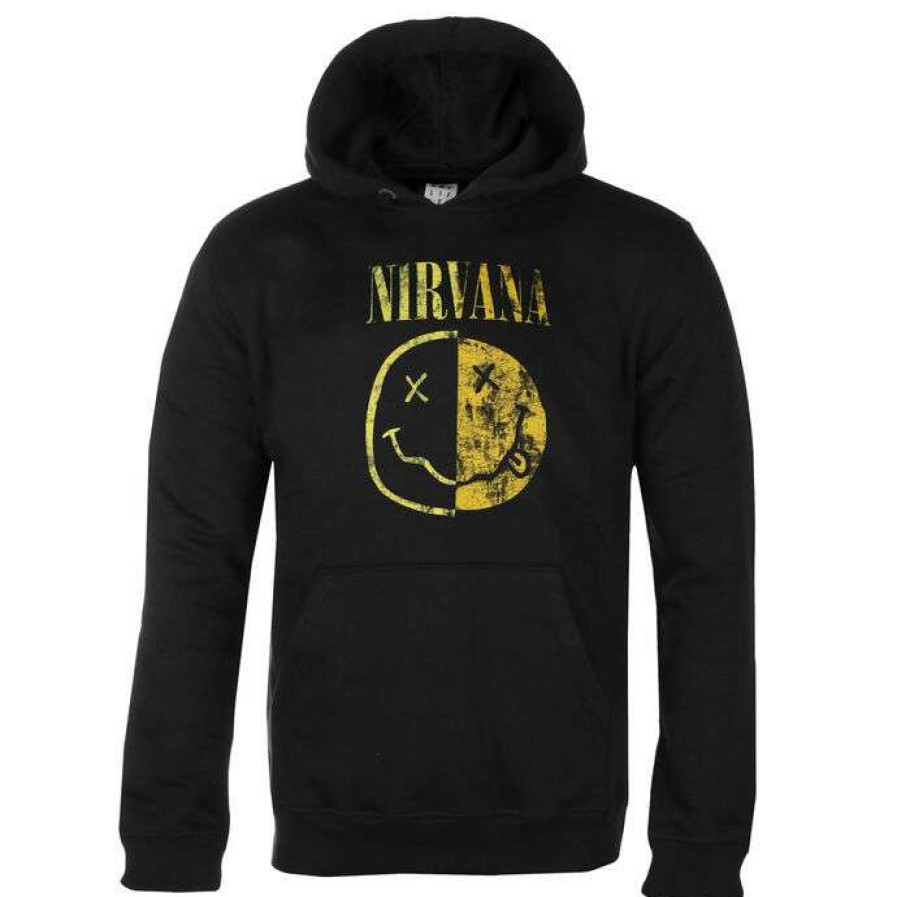 Hoodies * | Men'S Hoodie Nirvana Spliced Smiley Charcoal Amplified