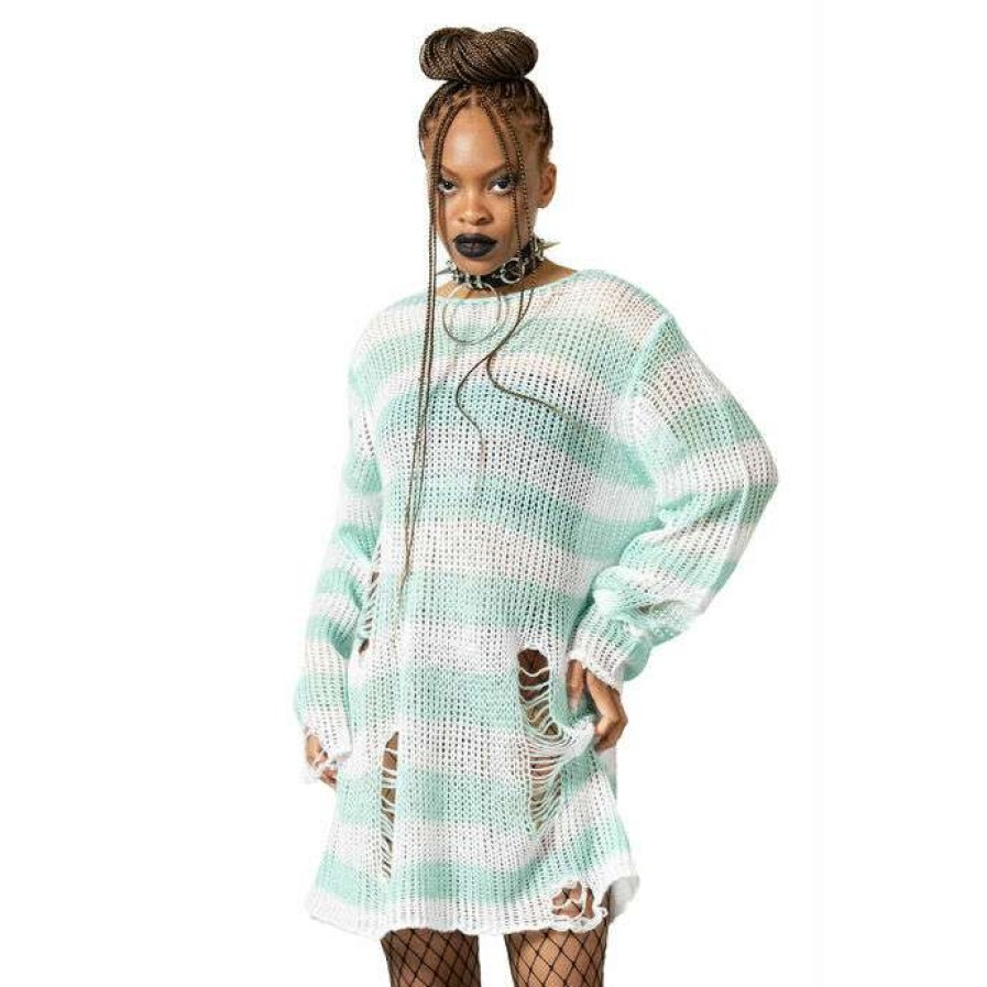 Sweaters * | Sweater Unisex Killstar Peppermint Knit Mint